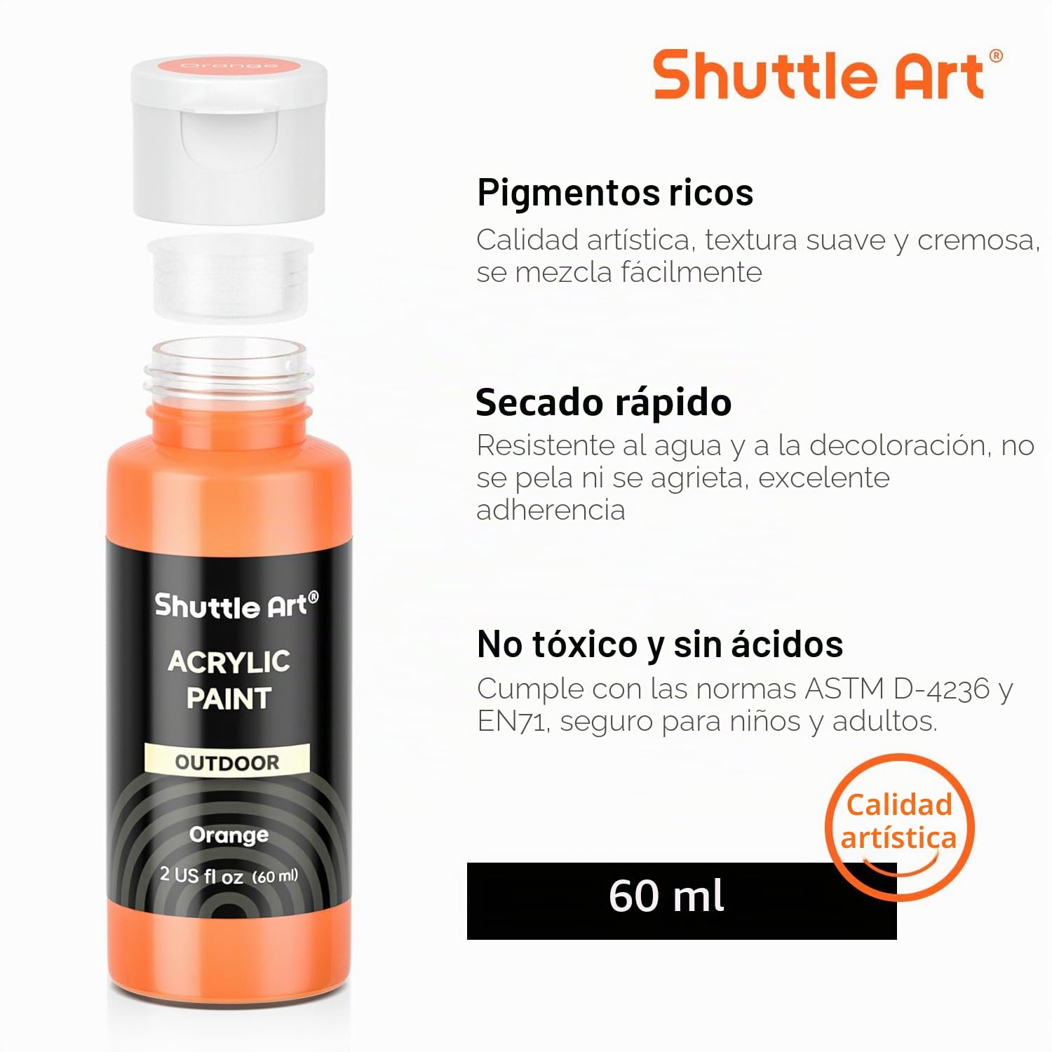 Shuttle Art Pintura Acrílica para Exteriores, 36 Colores Pintura Acrílica Impermeable 60ml con 10 Pinceles 1 Paleta, Pinturas para Artistas, Principiantes sobre Rocas, Madera, Estatuas de Jardín