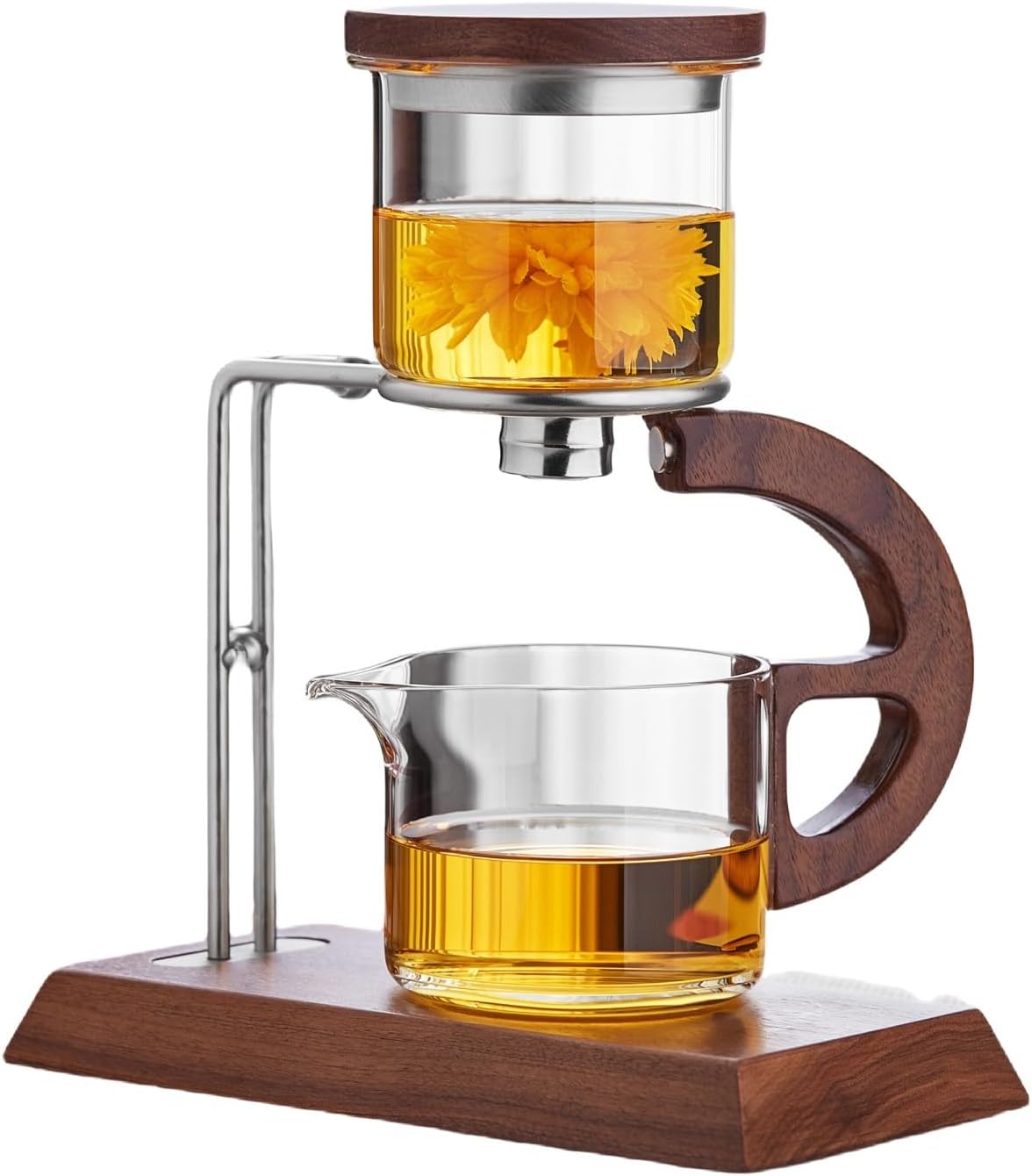 Glass Teapot Set Semi Automatic Drip Rotating with Infuser Lazy Kungfu Tea Pot Set, Heat Resistant Magic Tea Set (Transparent)