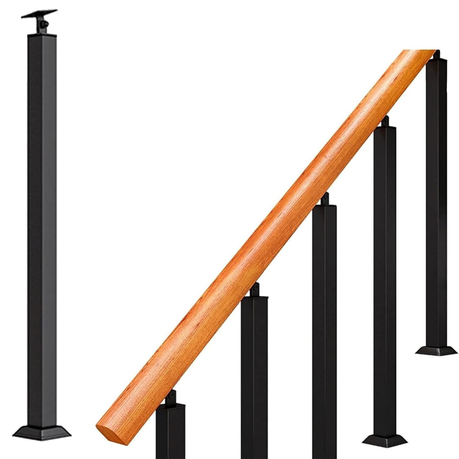 OOPDNEGAK Black Stair Balusters Post, 270°Adjustable Brackets Staircase Handrail, Metal Railing Spindles, Stair Handrail For Family Villas Porch Balcony Banister(95cm/37.4in)