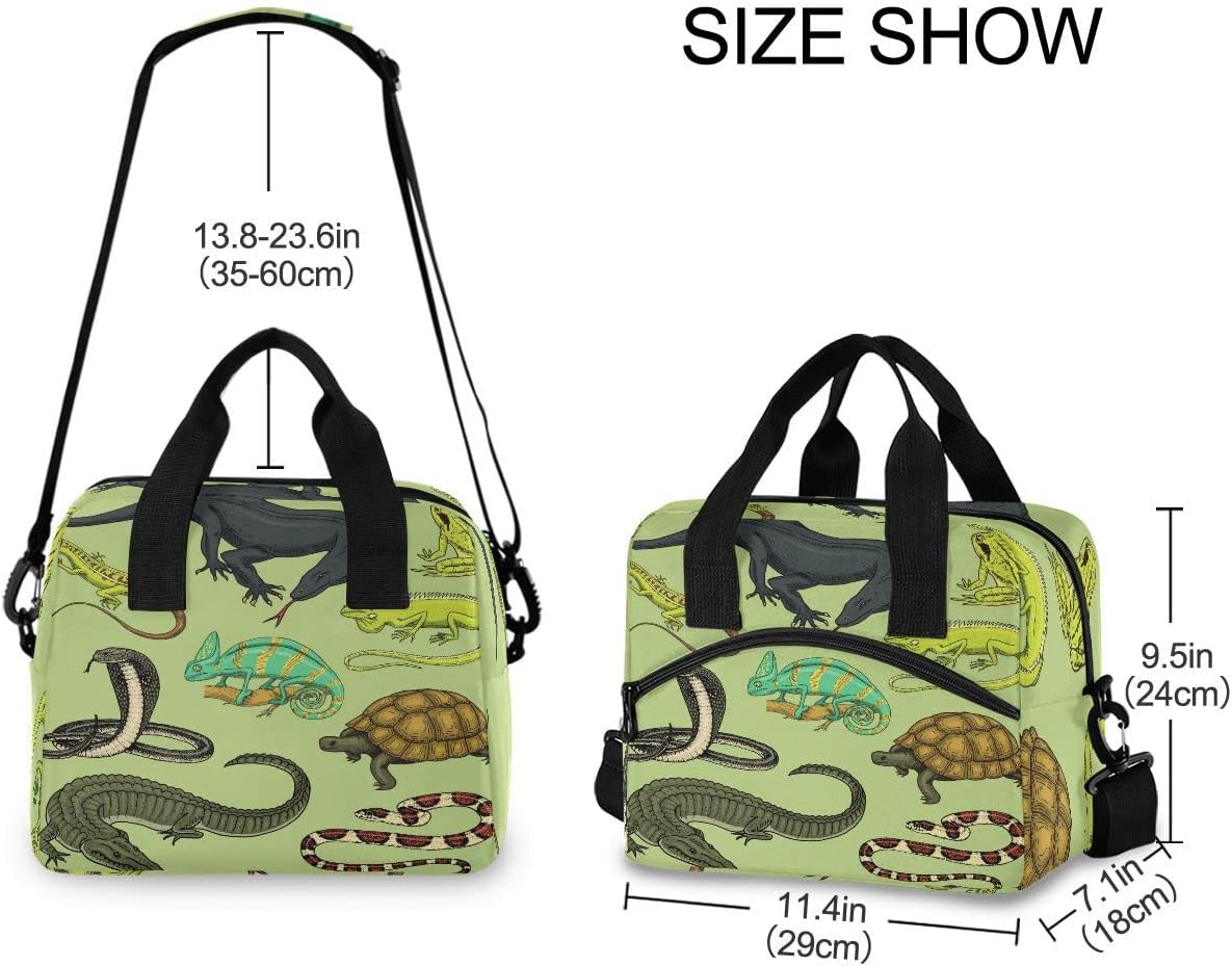 Snakes Lizard Chameleon and Turtle Animal Lunch Bag Insulated Lunch Box Tote Food Container Meal Prep Cooler Handbag