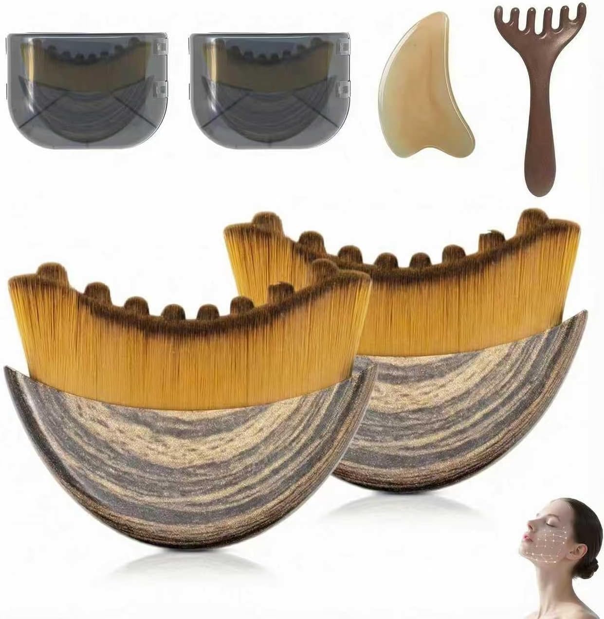 4 x Dry Brushes, Face Brush, Lymphatic Brush, Facial Brush, Lymphatic Drainage Massager, Chin and Jaw Shaping, Ergonomically Designed to Adapt to the Skin