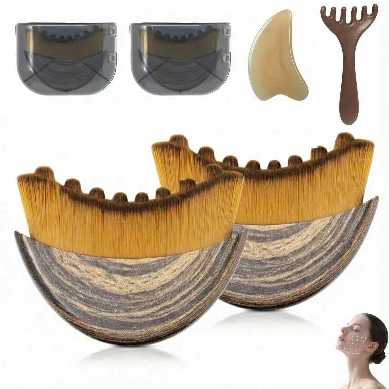4 PCS Spazzola viso per il contorno linfatico,Lymphatic Face Brush con Coperchio,spazzola viso a secco, massaggiatore linfodrenante per scolpire,mento e mascella,con Delicata Esfoliazione e Luminosità