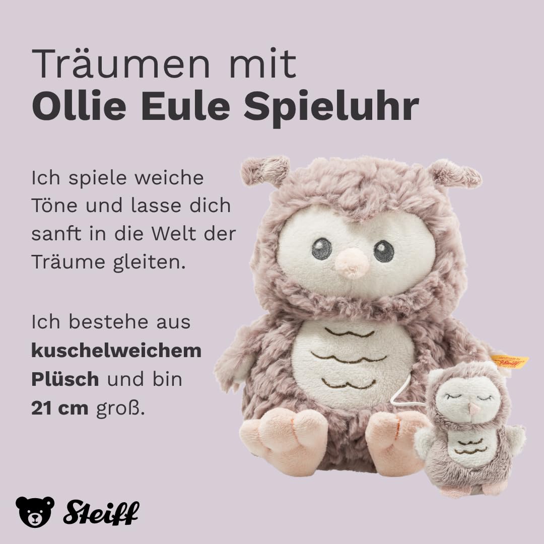Steiff Kuscheltier Ollie Eule Spieluhr, Süßes Stofftier, Jungen, Mädchen & Babys ab 0 Monaten, Friends, Plüschtier 21 cm, Beige, 241840