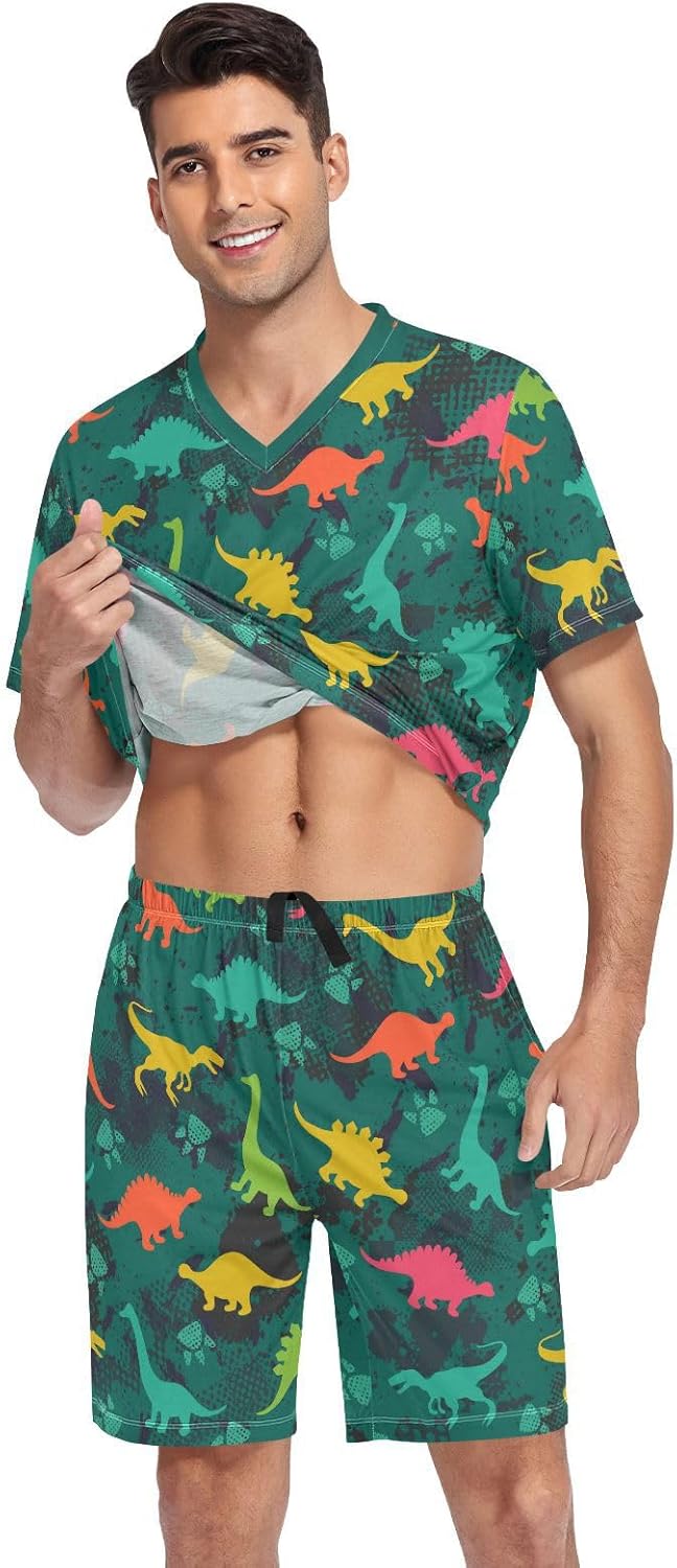 Men's Short Sleeve Pajama Set Summer Pj Short Set 2 Piece Loungewear Sleepwear with Pockets