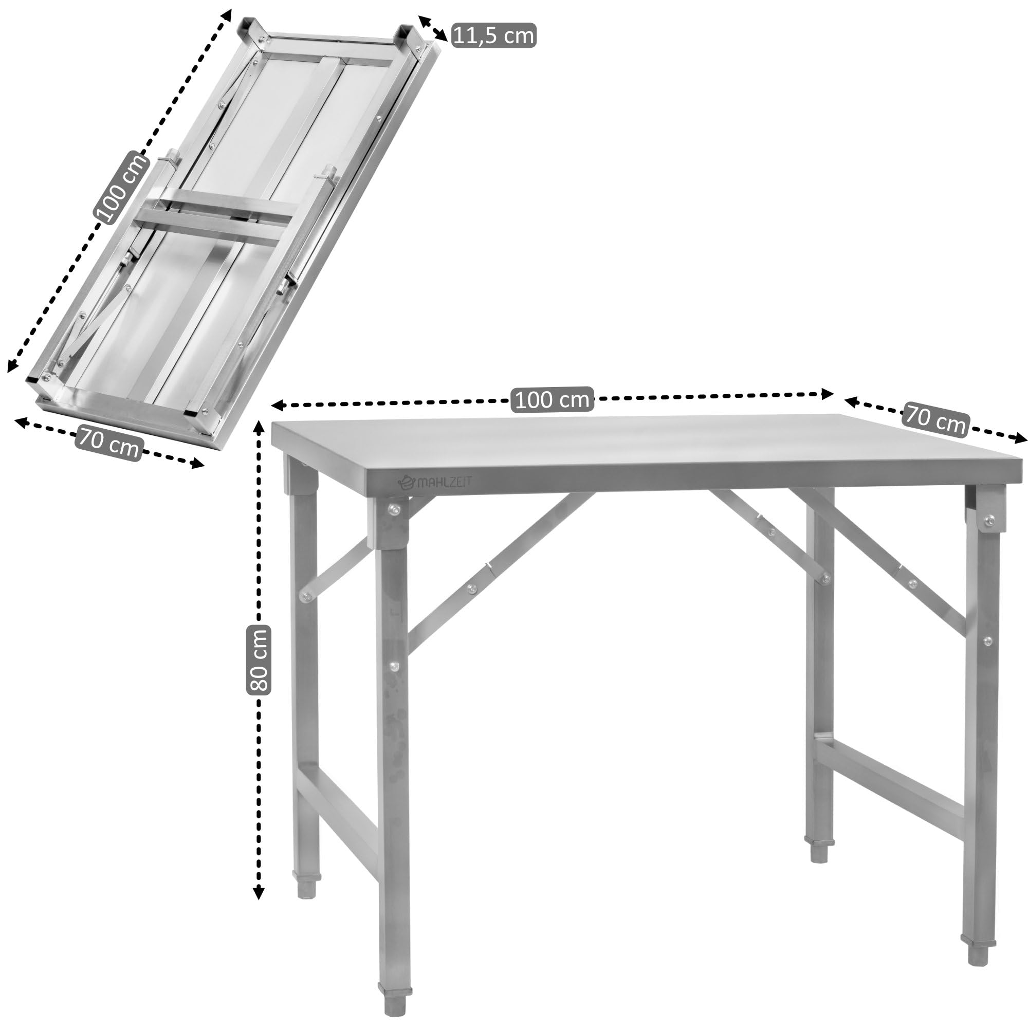 Mahlzeit Mesa de Acero Inoxidable Plegable para Preparación de Alimentos | 100 x 70 x 80 cm | Gastronomía, Catering, Jardín, Mueble de Cocina, Mesa de Bricolaje INOX