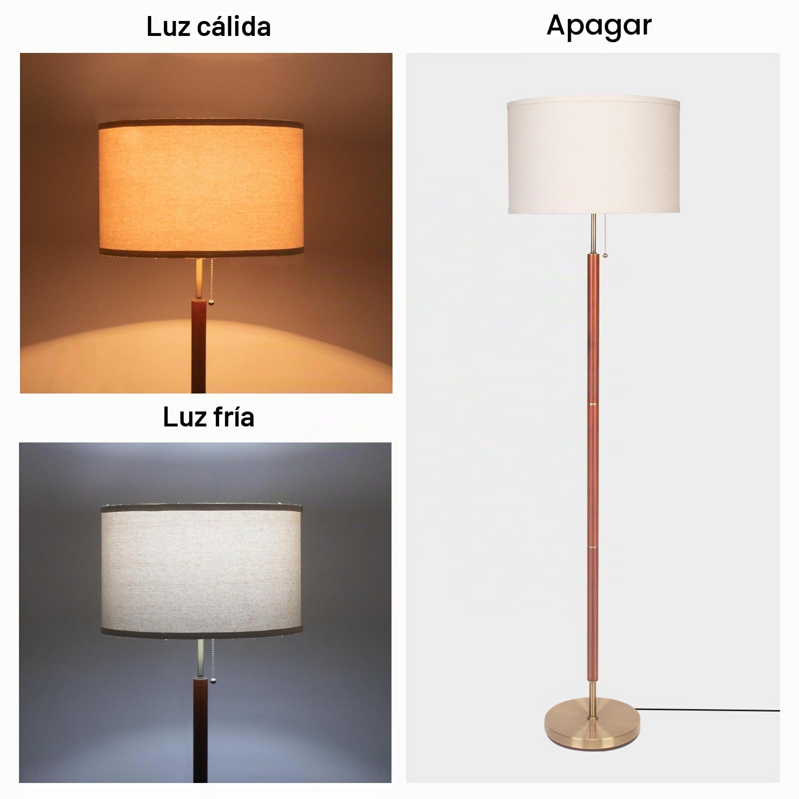 HonoDing Lámpara De Pie Moderna De Mediados De Siglo, Acabado De Madera De Nogal, Pantalla De Tambor, Decoración De La Sala De Estar (64in, E26 LED)