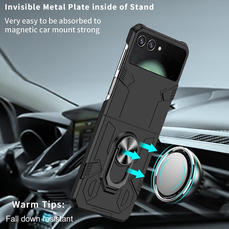 Miniatura 2 de Asuwish Funda de teléfono para Samsung Galaxy Z Flip 5 5G 2023 con cubierta y soporte de anillo delgado híbrido protector móvil a prueba de golpes