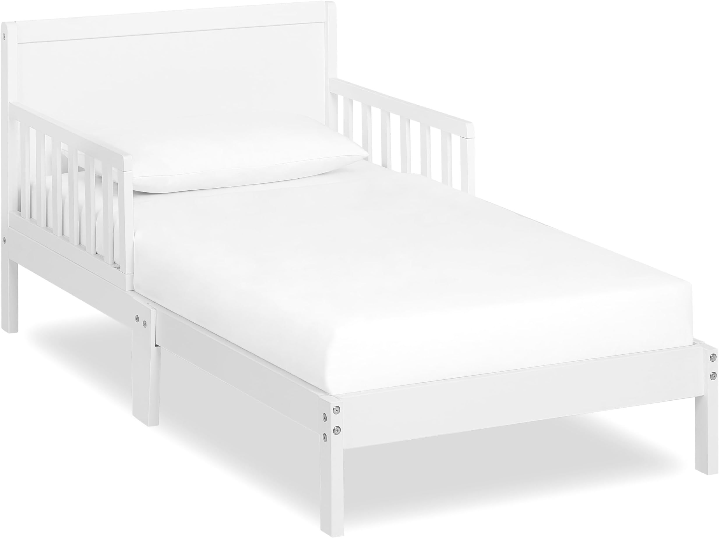 Dream On Me Brookside Toddler Bed, Low Floor Wooden Bed, Side Safety Bed Rails, GREENGUARD Gold & BSA Certified, Non-Toxic Paint Finish, New Zealand Pinewood, Up to 50 lbs - White