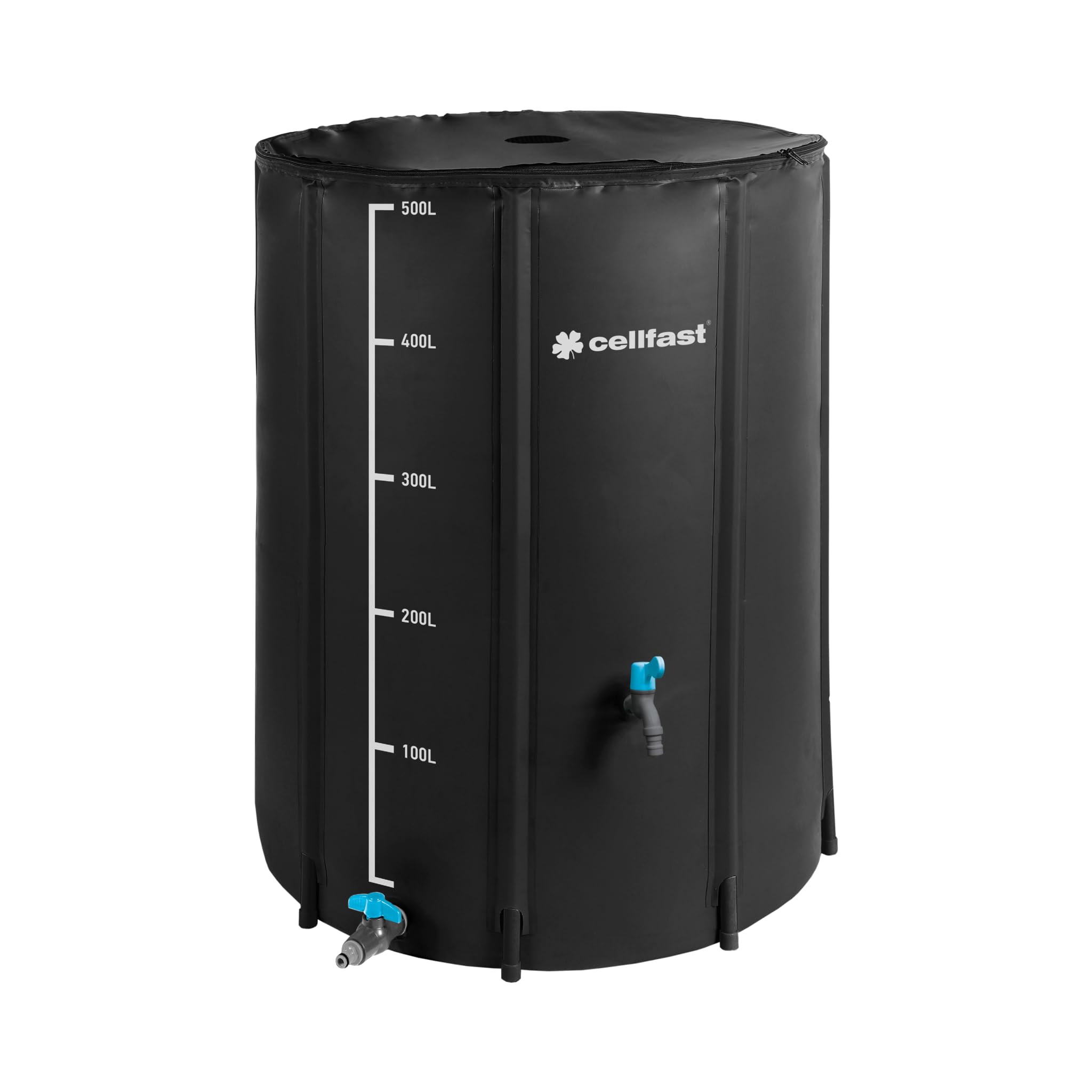 Cellfast Depósito de Lluvia de 500 l - Plegable con Grifo y válvula - Cremallera - Altura 100 cm - Ø80 cm