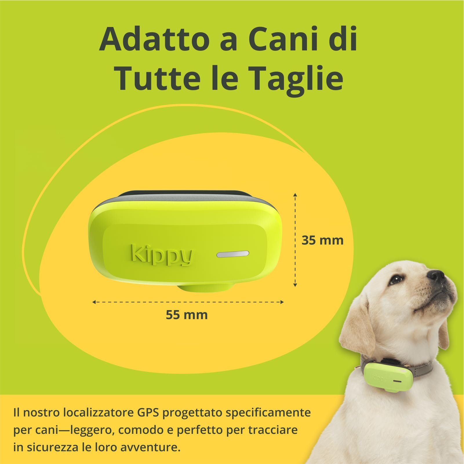 Kippy DOG | GPS per Cani - Localizzatore per Cani Impermeabile con GPS per Collare - Tracker di Attività e Salute del Tuo Cane, con Recinto Virtuale e Notifiche - Colore Verde