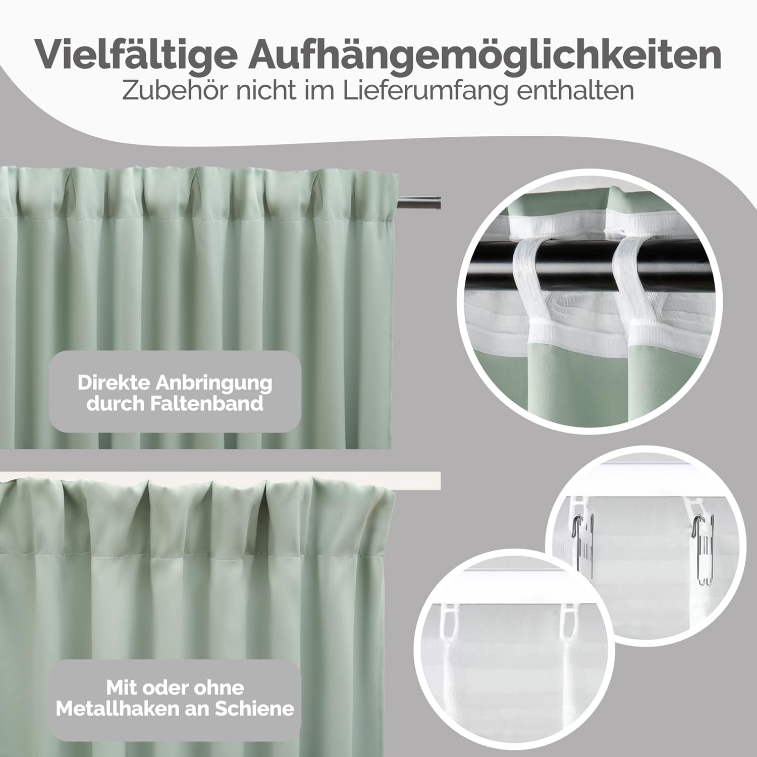 Blumtal Verdunklungsvorhänge Kräuselband 175x140 cm im 2er Set - Oeko-TEX zertifizierte Vorhänge Blickdicht - Verdunklungsvorhang - waschbare Vorhänge mit Kräuselband für Schiene in Grün