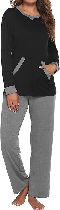 Ekouaer Pajamas Sets Women's Long Sleeve Sleepwear Tops with Long Pants Soft Loungewear Pj Set with Pocket