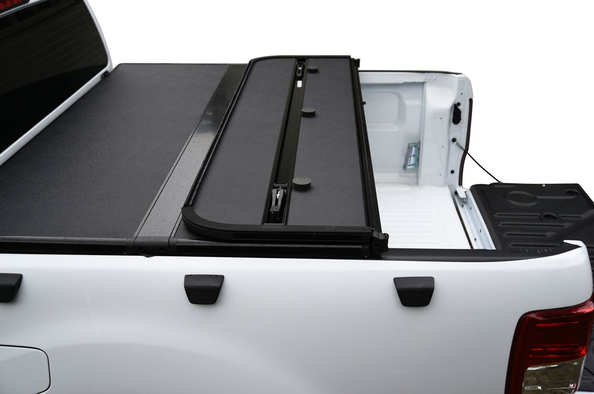 Laderaumabdeckung - 3-teilig klappbar - Aluminium schwarz pulverbeschichtet kompatibel mit Nissan Navara D40 (2005-2014) Doppelkabine