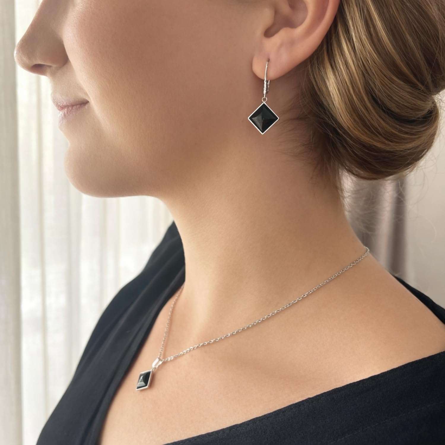 ASTER ALHELÍ - Conjunto Collar y Pendientes Mujer Piedras Naturales - Joyas Acero Inoxidable Mujer - Conjunto Joyería Elegante y Ligero - Set Collar y Pendientes Regalo Mujer