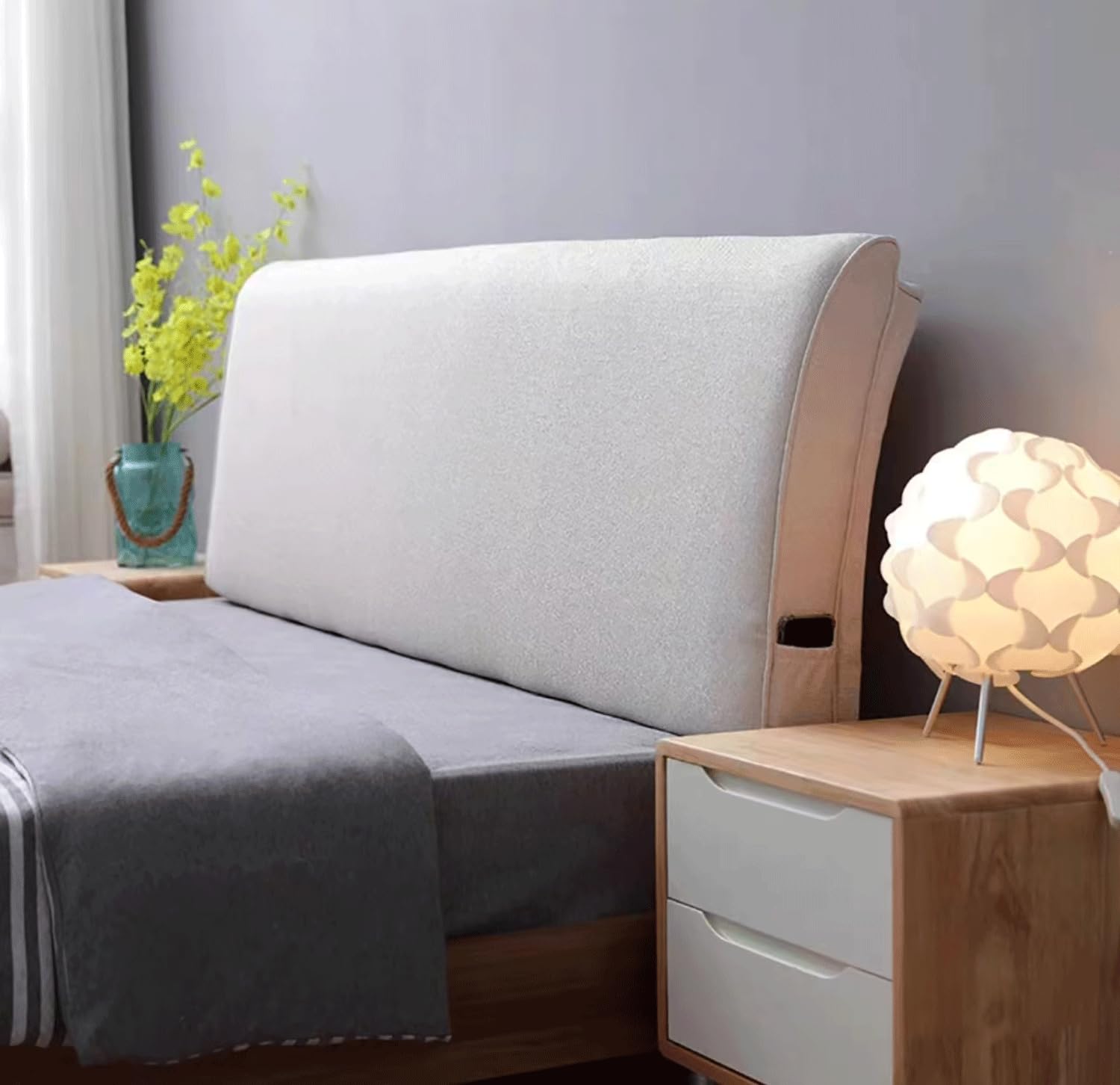 MGEMJMJ Bedside Cushions, Upholstered Large Backrests, Detachable And Washable, Nordic Tatami Mats, Double Cushions, Anti-collision(Size:No headboard 35.4"/90cm,Color:White)