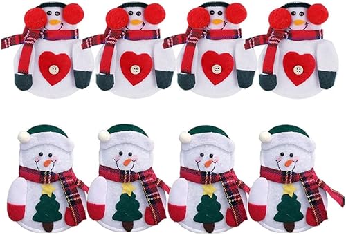 KUYYFDS Juego de soportes de vajilla con diseño de muñeco de nieve, cubiertos y tenedores, cubiertas de mesa de fiesta de Navidad, 8 piezas Spork