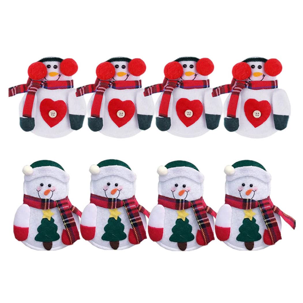 KUYYFDS Tableware Holders Set Snowman Silverware Bags Forks Covers Christmas Party Table Decoration 8 Pcs Spork