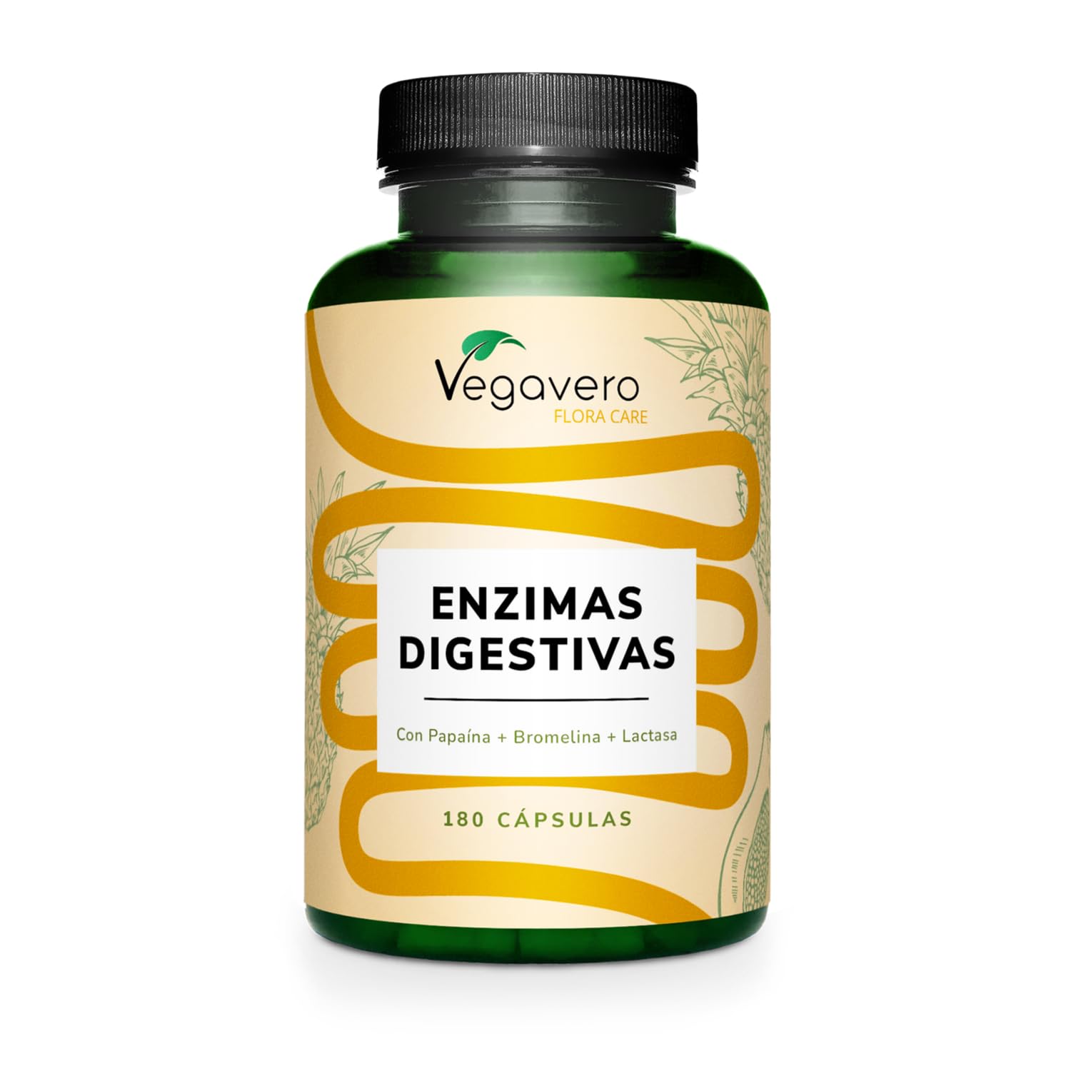 Vegavero Enzimas Digestivas | 7 Enzimas + Lactasa | 180 Cápsulas Entéricas