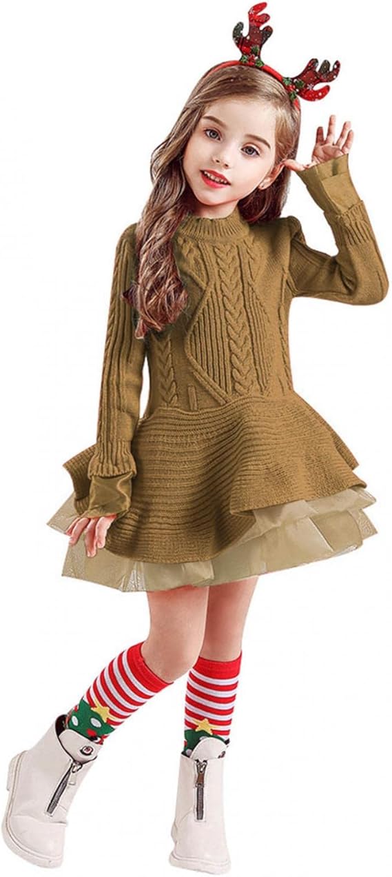 Amazon ニットワンピース キッズ 女の子 クリスマス ワンピース ヘッドバンド 2点セット Amosjoption 子供服 可愛い おしゃれ キッズ服 長袖 柔らかい プリンセス スカート 普段着 子供ドレス 通学 快適 ドレスワンピース ワンピース チュニック 通販