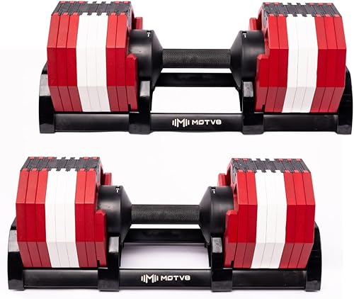Miniatura 16 de Decabell 580 - Mancuernas ajustables Motv8 Decabell de 580, 5 libras - 80 libras, mancuernas ajustables estilo Nuobell para hombres y mujeres, Fire