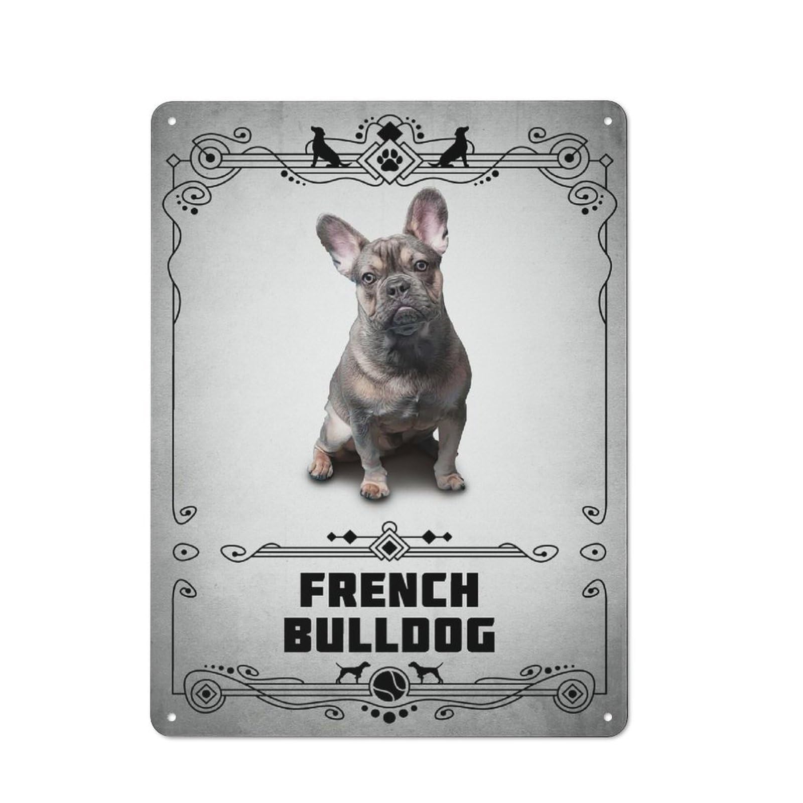 Junmoney Style-4 Tin Wall Plaque 40X30cm With French Bulldog For Home Bar Wall, New-Space Wall Decor For Hosts Who Enjoy Retro Interiors