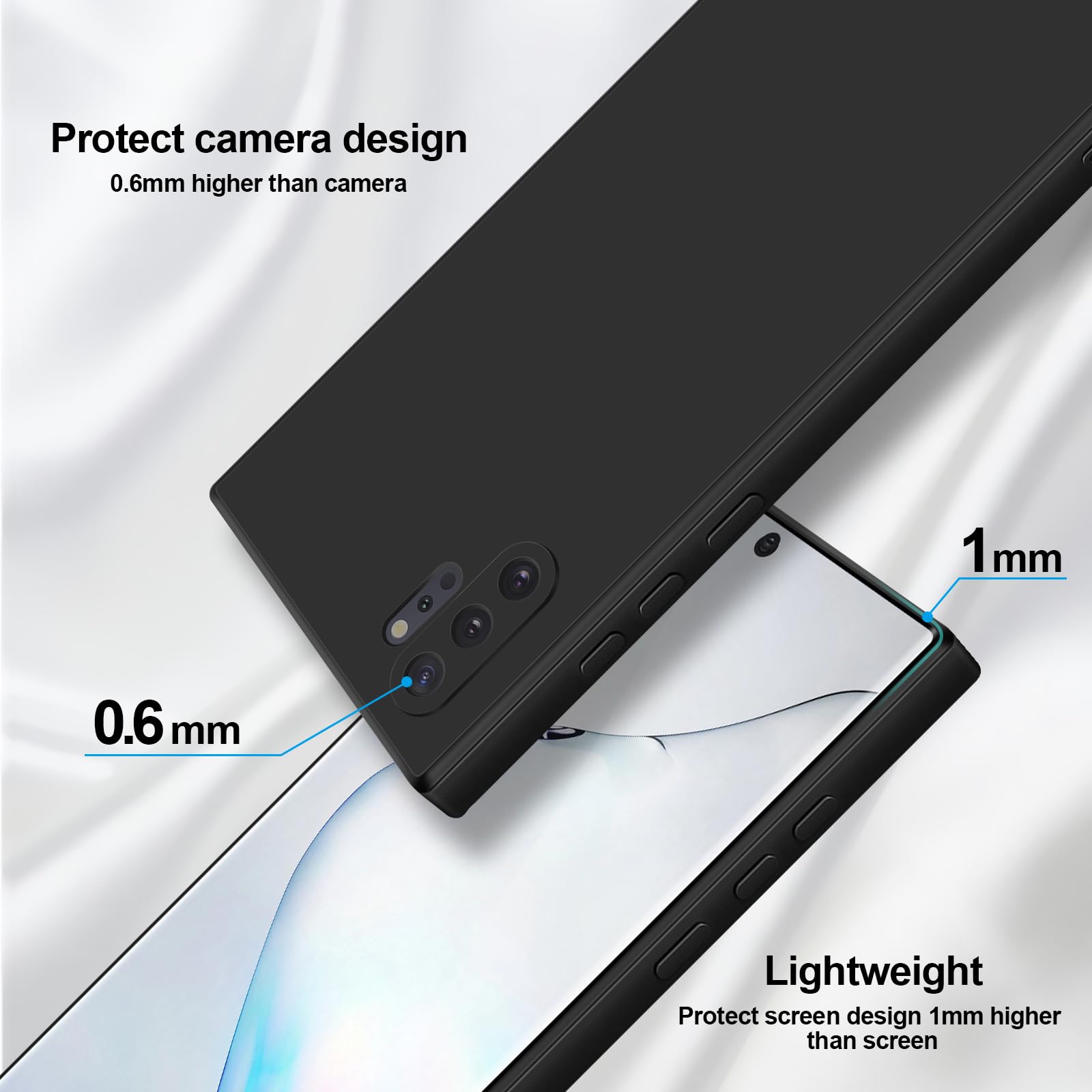 GiiYoon Silikonowy Etui do Samsung Galaxy Note 10 Plus, Miękką Wyściółką Wewnętrzną z Mikrofibry, Ochrona Aparatu 360 Stopni, Osłona Odporna na Uderzenia (Czarne)