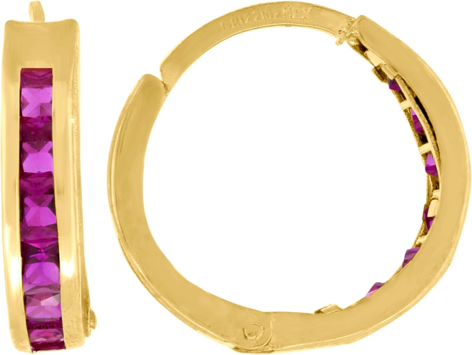 10kt Yellow Gold Womens Pink Princess-Cut Cubic Zirconia Huggie Hoop Earrings