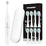 kingheroes Electric Toothbrush Set, Comes with 8 Brush Heads & Travel Case,4 Modes with 2 Minutes Built in Smart Timer, One Charge for 60 Days, 42000 VPM Motor (White)