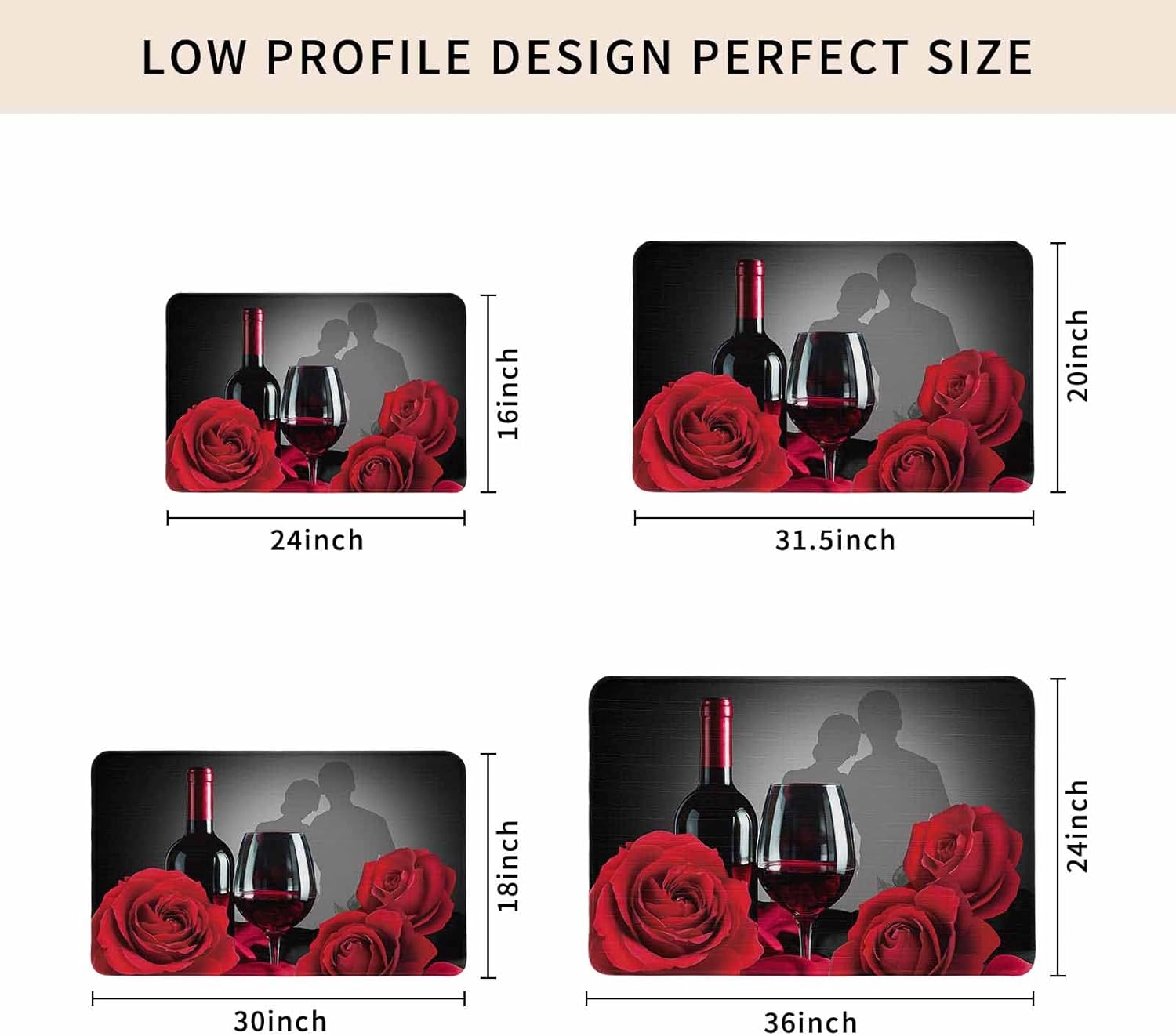 Diatomaceous Earth Bath Mat Bathtub Mat, Valentine's Day Romantic Rose Wine Lover's Shadow Quick Dry Non-Slip Diatomite Mud Bathroom Floor Rugs for Bath Tub Kitchen Absorbent Pad, 20x31.5 Inch