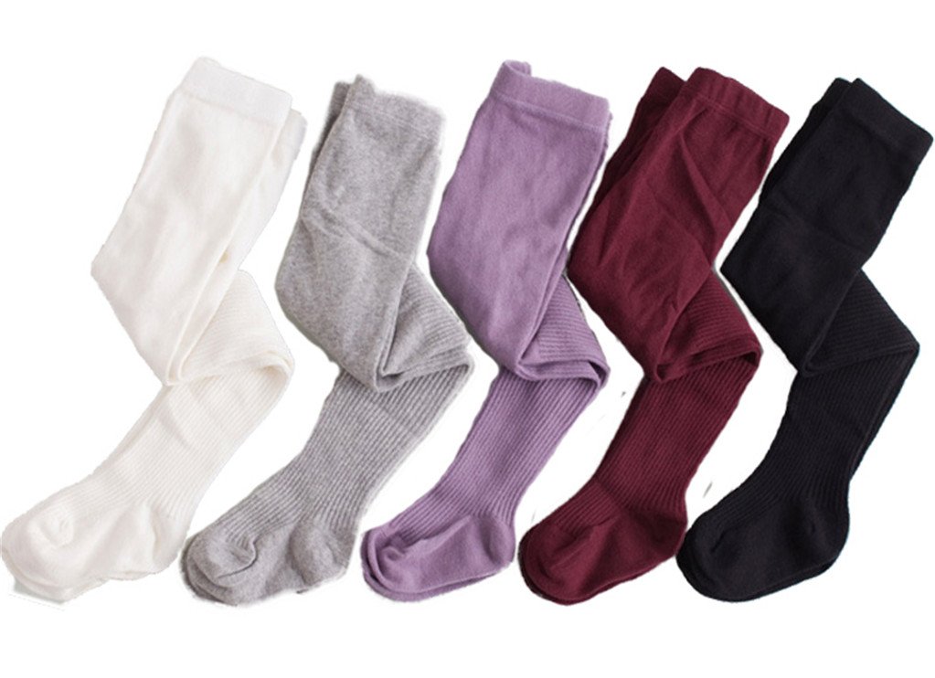 JELEUON 5 Pcs Baby Toddler Girls Leggings Infant Stripe Cable Knit Tights Stockings Panties5-6 Years
