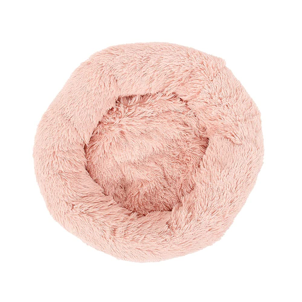 Panière pour chien et chat haut de gamme : lit rond en peluche rose au confort absolu