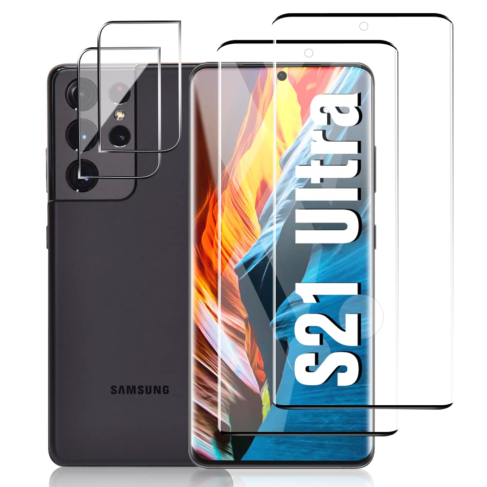 GBBO [2+2 Pack] Galaxy S21 Ultra Screen Protector and Camera Protector/3D Full Coverage/9H Hardness Tempered Glass/No Bubbles/for Samsung Galaxy S21 Ultra 5G (6.8") Screen Protector