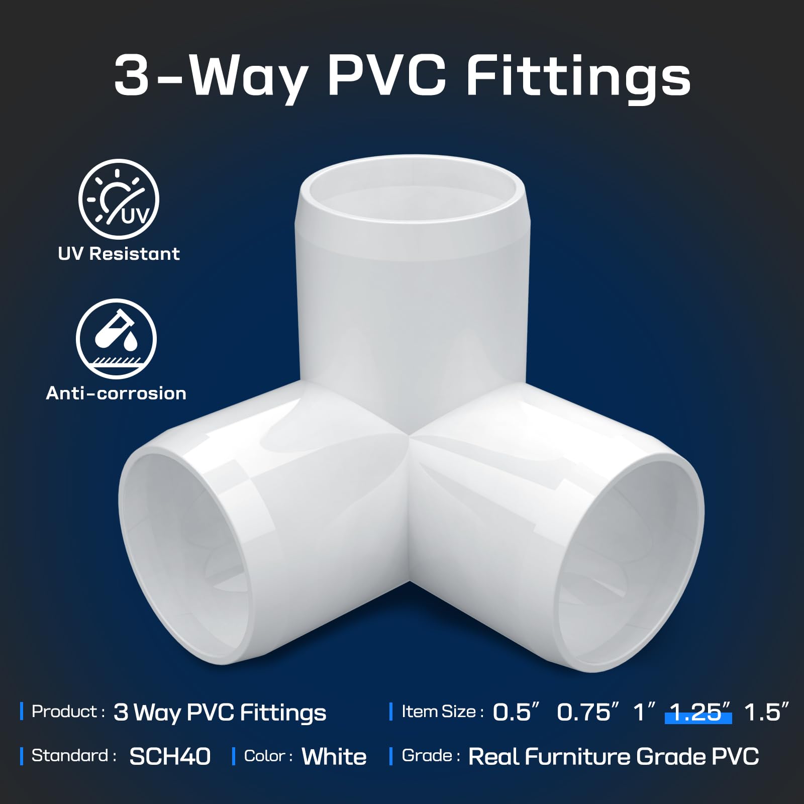 Accesorios de PVC de 1 a 0.25 pulgadas, 3 vías (paquete de 10) para muebles, conector de codo, resistente para muebles de bricolaje, marcos, resistente a los rayos UV, compatible con tubos de