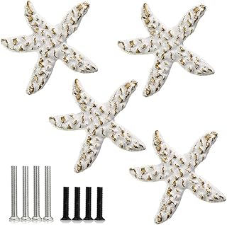 JuxYes Beach Ocean Theme Decorative Drawer Knobs Starfish Retro Marine Style Cast Iron Cabinet Handle Pulls Coastal Nautic...