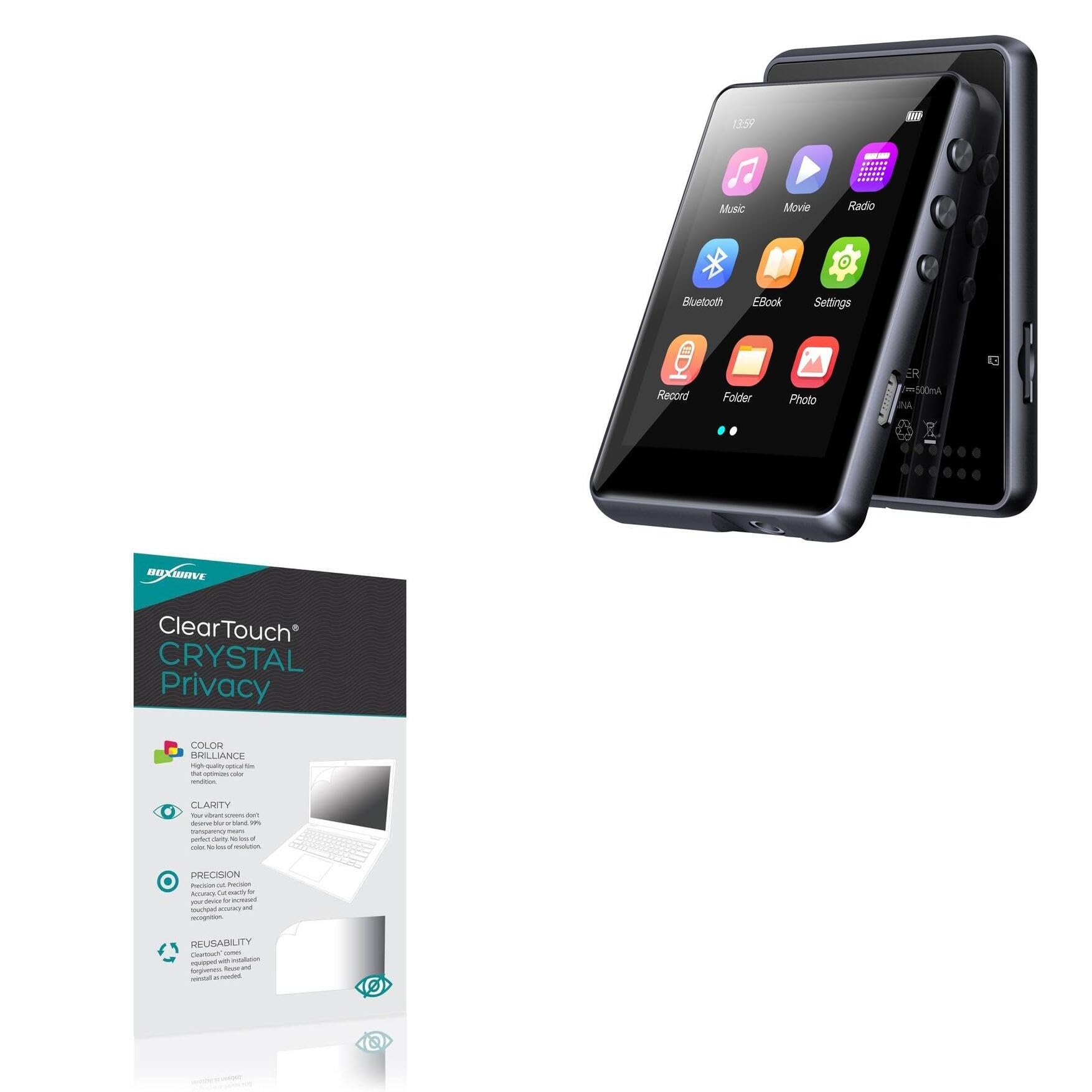 BoxWave Screen Protector Compatible with JOLIKE M4 mp3 Player mp4 - ClearTouch Crystal Privacy (2-Pack), Privacy Screen Protector Flexible Film Clear