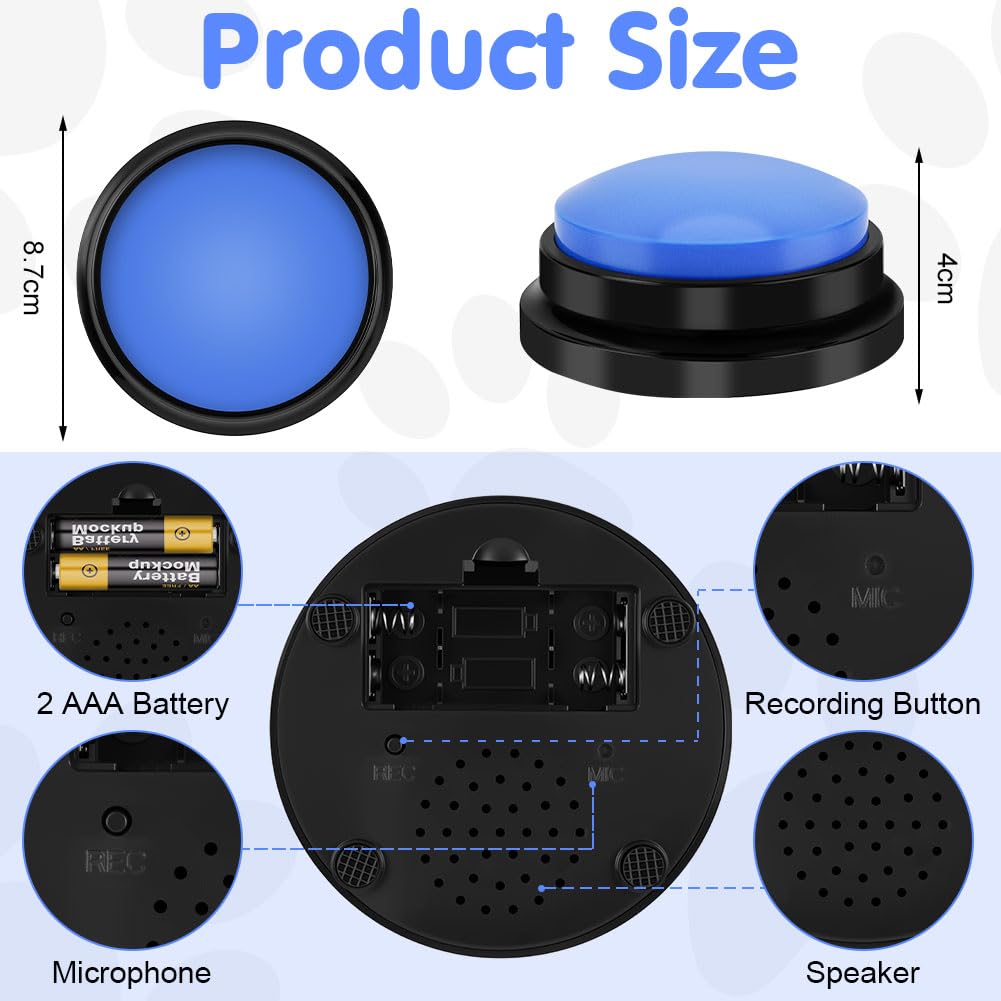 Buzzer Enregistrable Lot de 2, Boutons parlants, Bouton Enregistreur Buzzer Sonore avec Enregistrement de 30 Secondes, Bouton Communication pour Animaux
