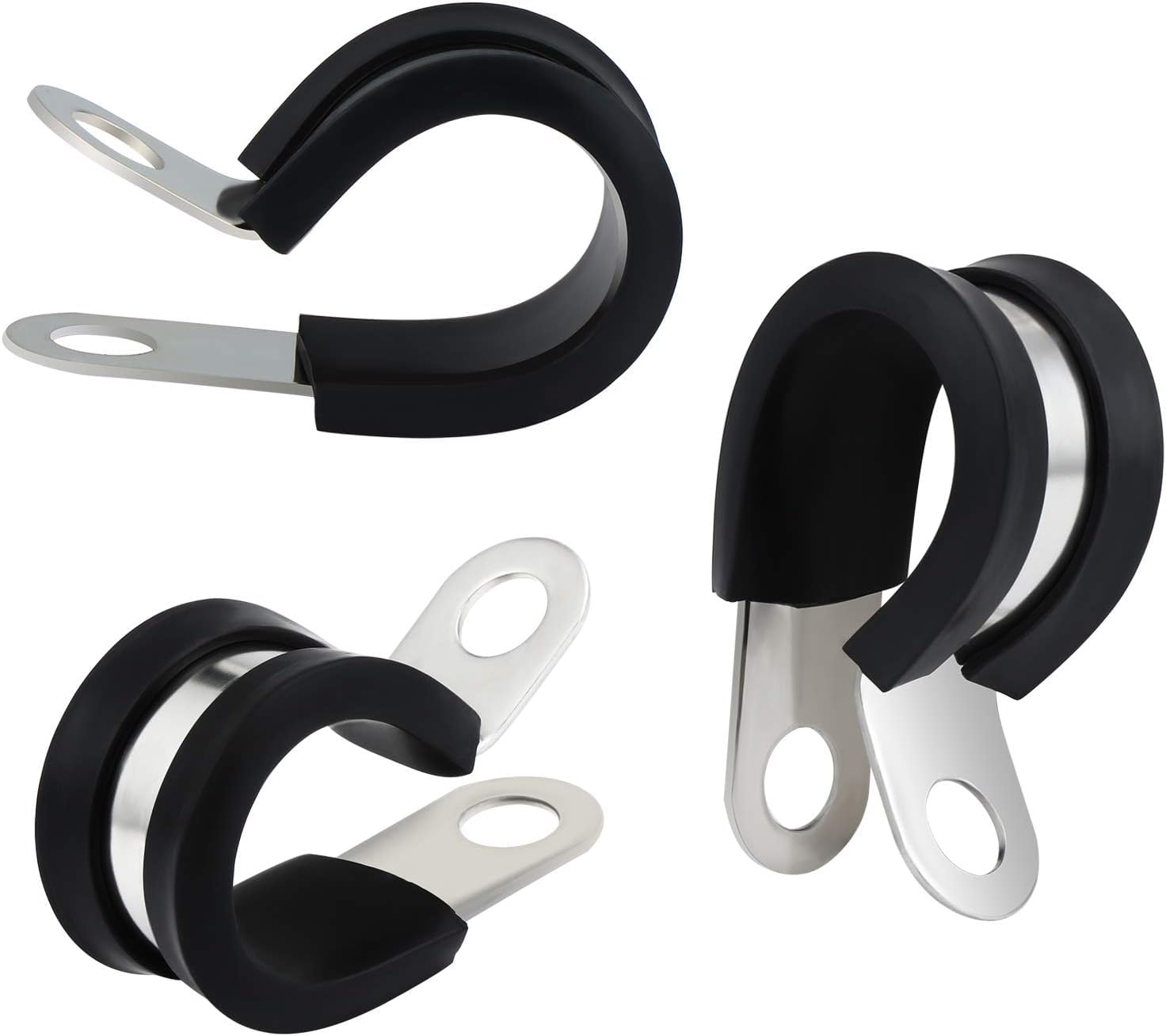 Kit 50 Colliers De Serrage P-Clips En Acier Inoxydable Doublés Caoutchouc - 5 Tailles, Pour Câbles/tubes