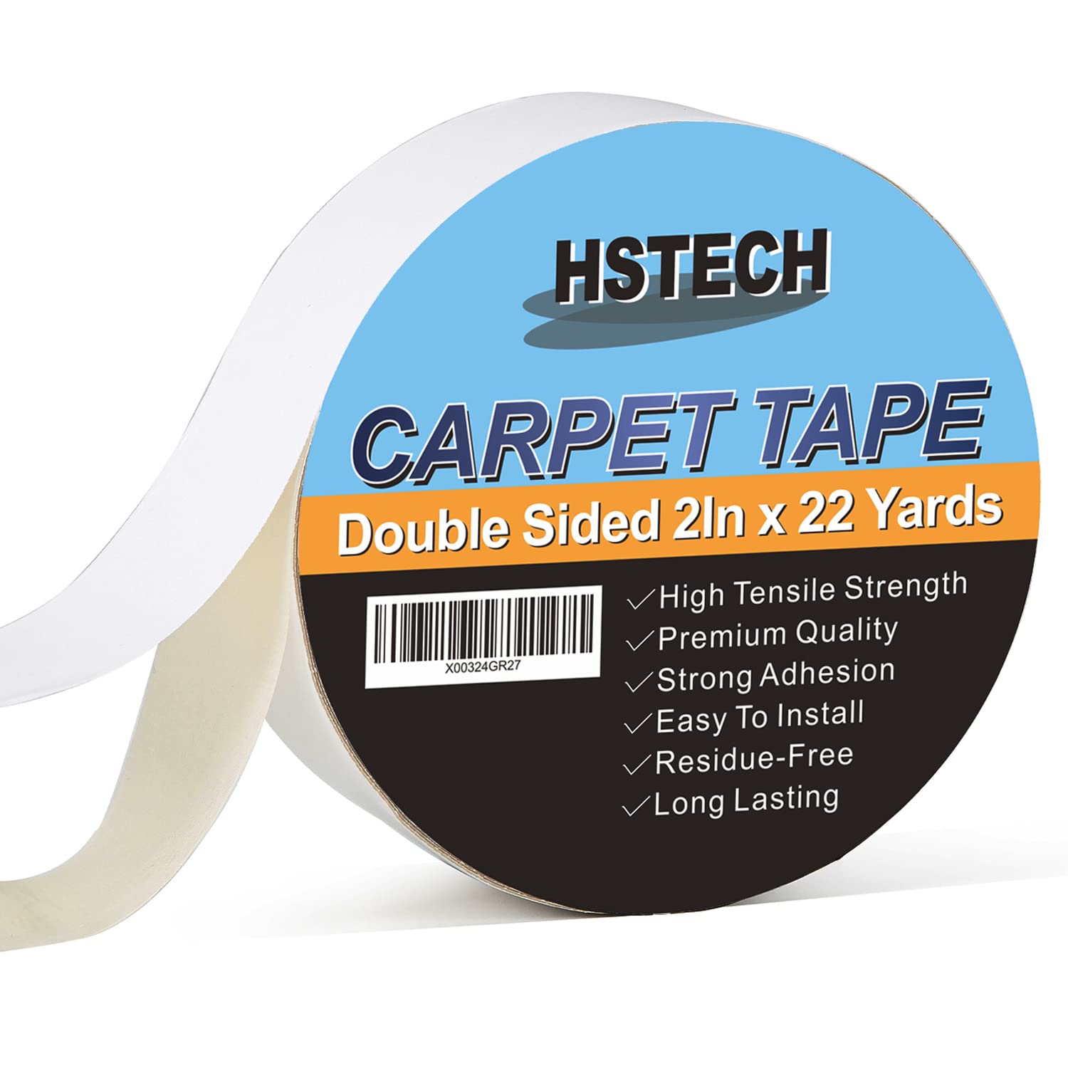 HSTECH Double Sided Removable Rug Tape Heave Duty Double Sided Tape Carpet Adhesive Compatible with Hardwood Floors, 2 Inch x 22 Yards, White