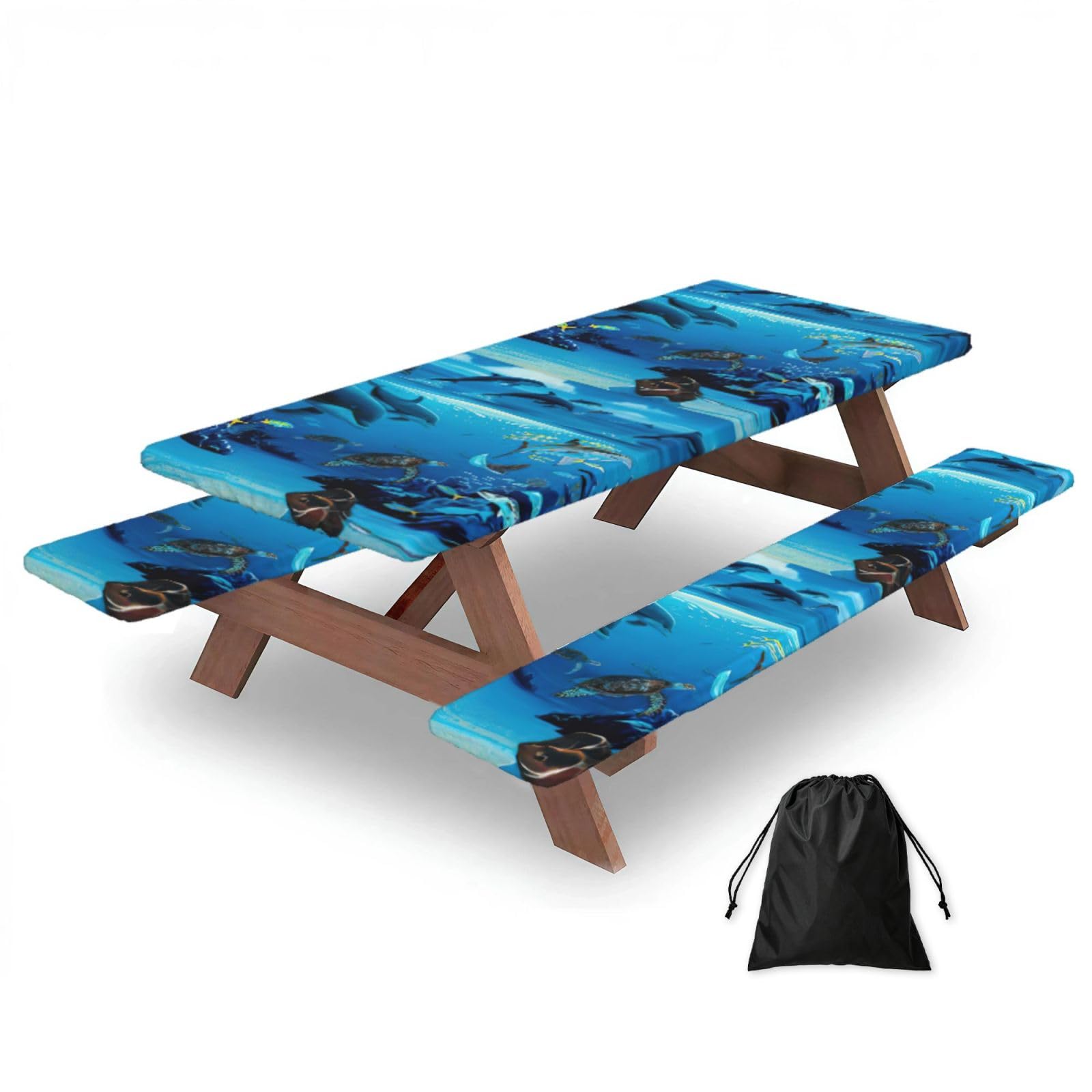 Yqxwjl Black Sea Dolphin Print Camping Essentials Waterproof Camping Table And Bench Cover With Drawstring Bag 183 Cm