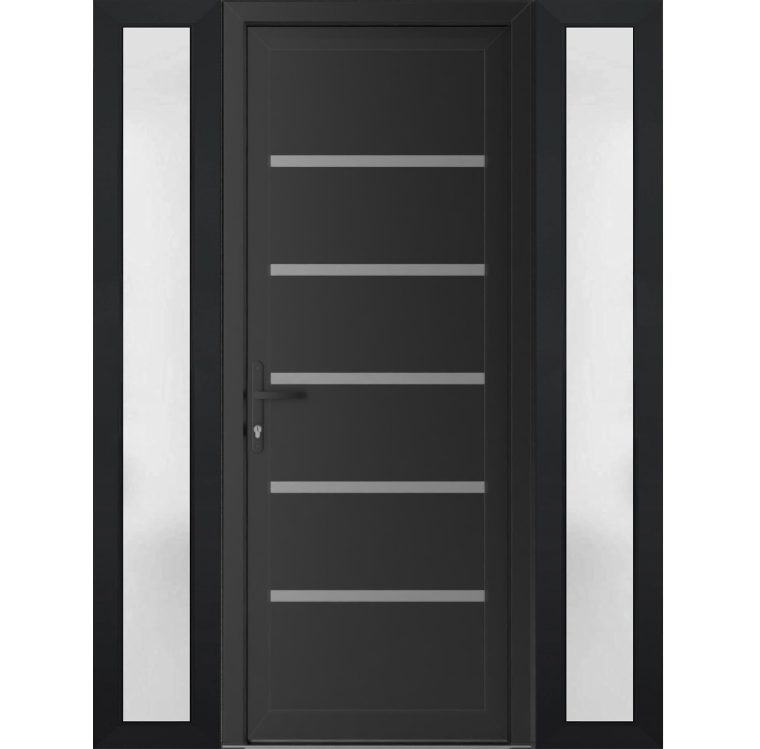 VDOMDOORS Front Exterior Prehung Metal-Plastic Door | Manux 8415 Matte Black | 2 Side Sidelite Transoms | Residential Doors Entrance Patio Garage 68 x