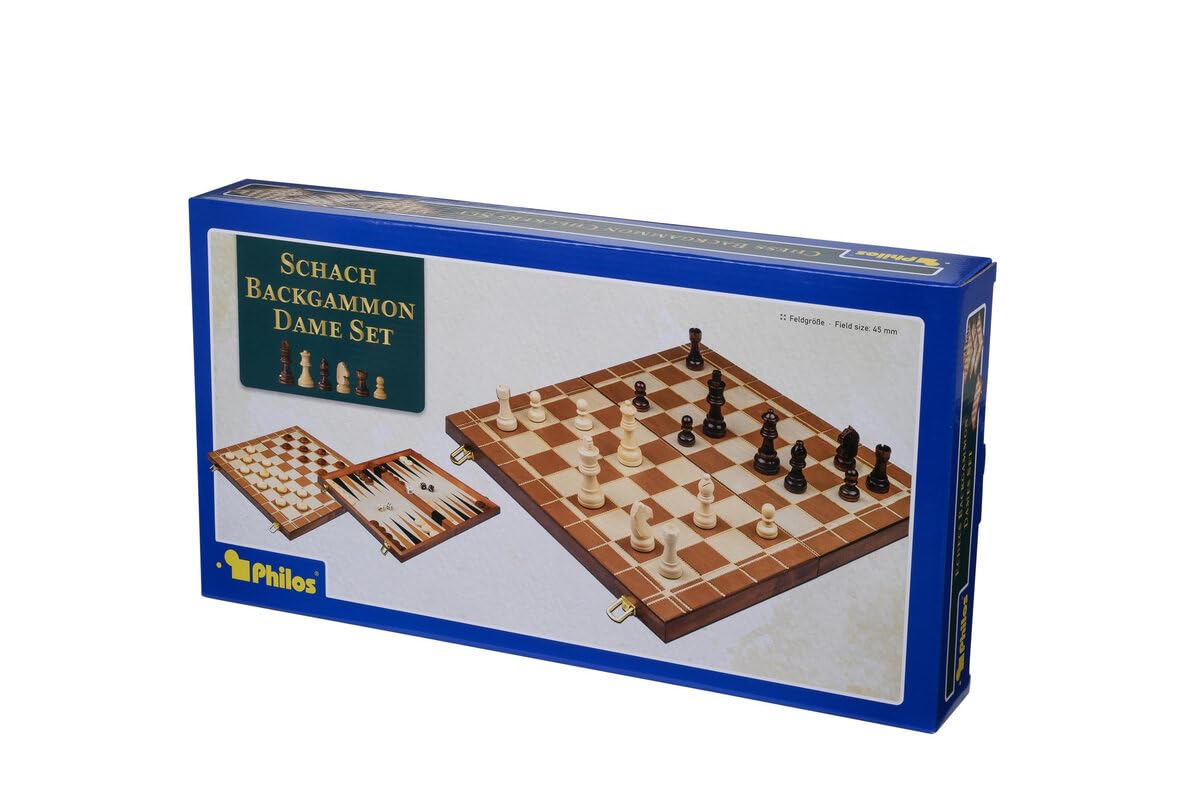 Philos 2510 - Schach-Backgammon-Dame-Set, Feld 40 mm, Königshöhe 78 mm