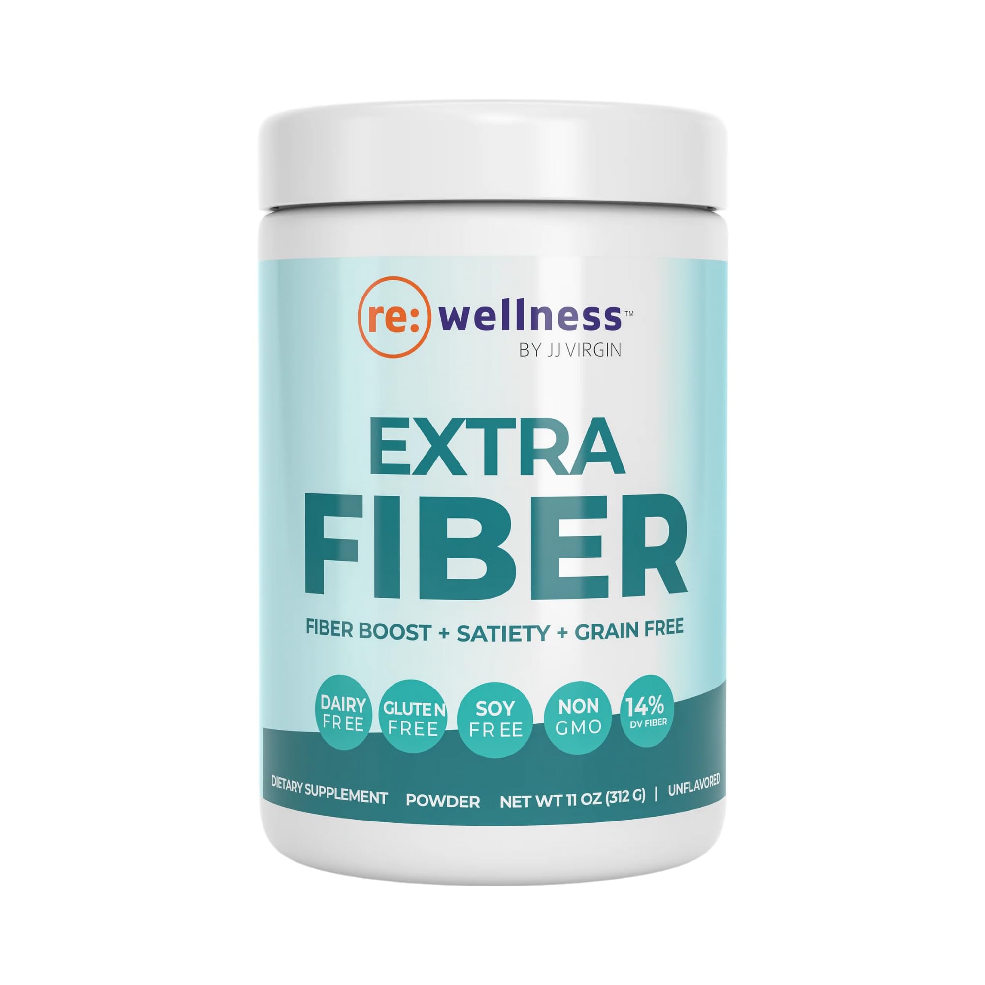 Reignite Wellness by JJ Virgin | Extra Fiber | 12 Fiber Powder Supplement with Psyllium Husk, Pectin, Flax, Cranberry Seed & More | Supports Gut Health | 60 Servings