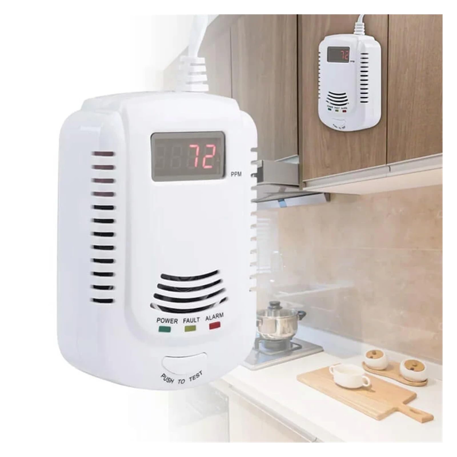 Gasdetektor, Erdgasdetektor Home Standalone Brennbares Gas Kohle Erdgas Leckalarmsensor Sprachwarnalarmsensor für Arbeit und Zuhause(Gas LCD)