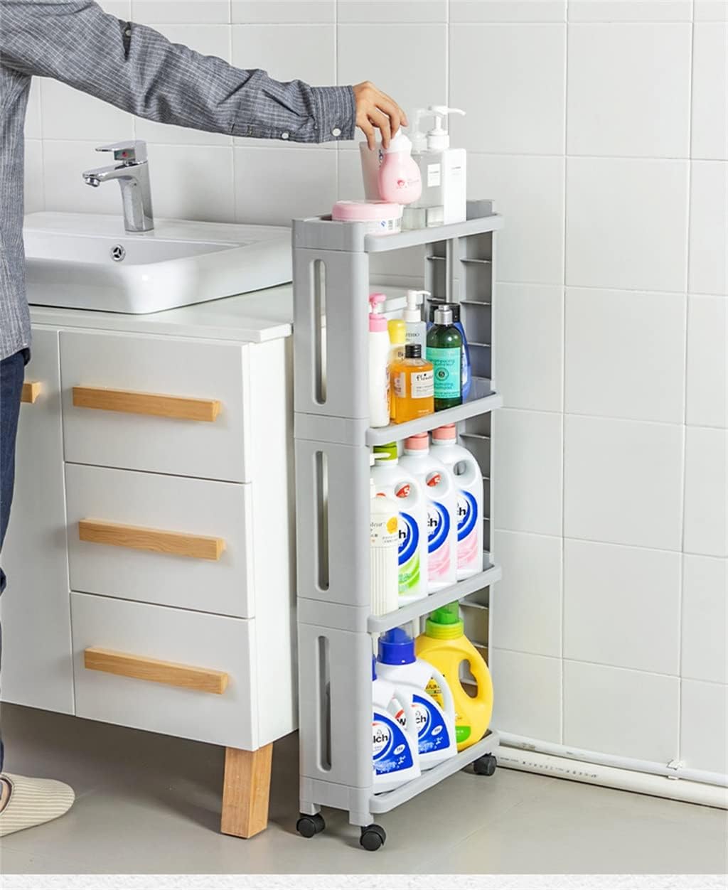 Kitchen Shelf Organizer Wheels Trolley Bathroom Gap Storage Rack Sundries Pulley Living Room(Black)