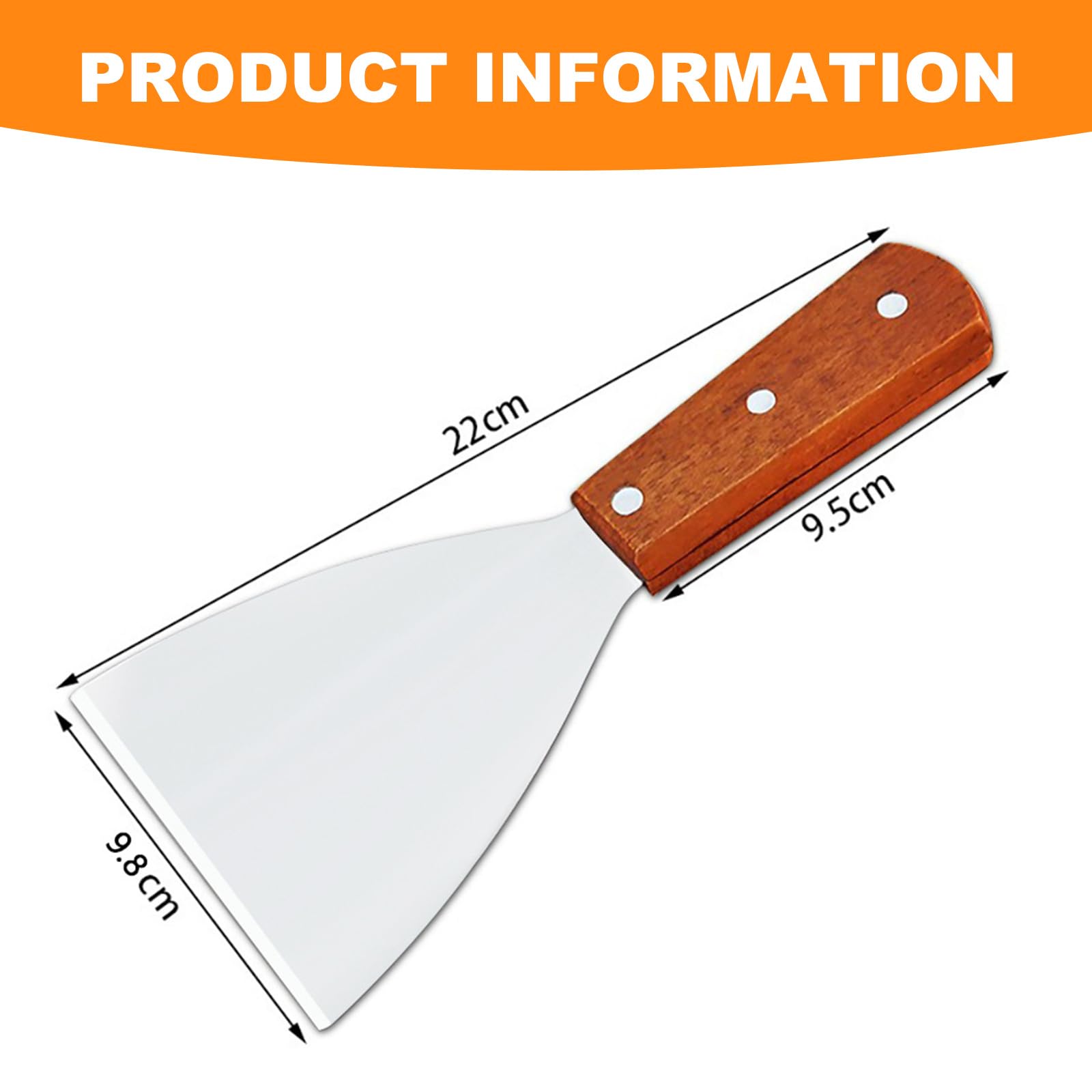 Griddle Scraper, Stainless Steel Burger Flipper, Non Stick Pizza Spatula, Heat Resistant BBQ Scraper Wooden Handle Grill Scraper for Food Service Cooking Cleaning, for Home Kitchen — view 2