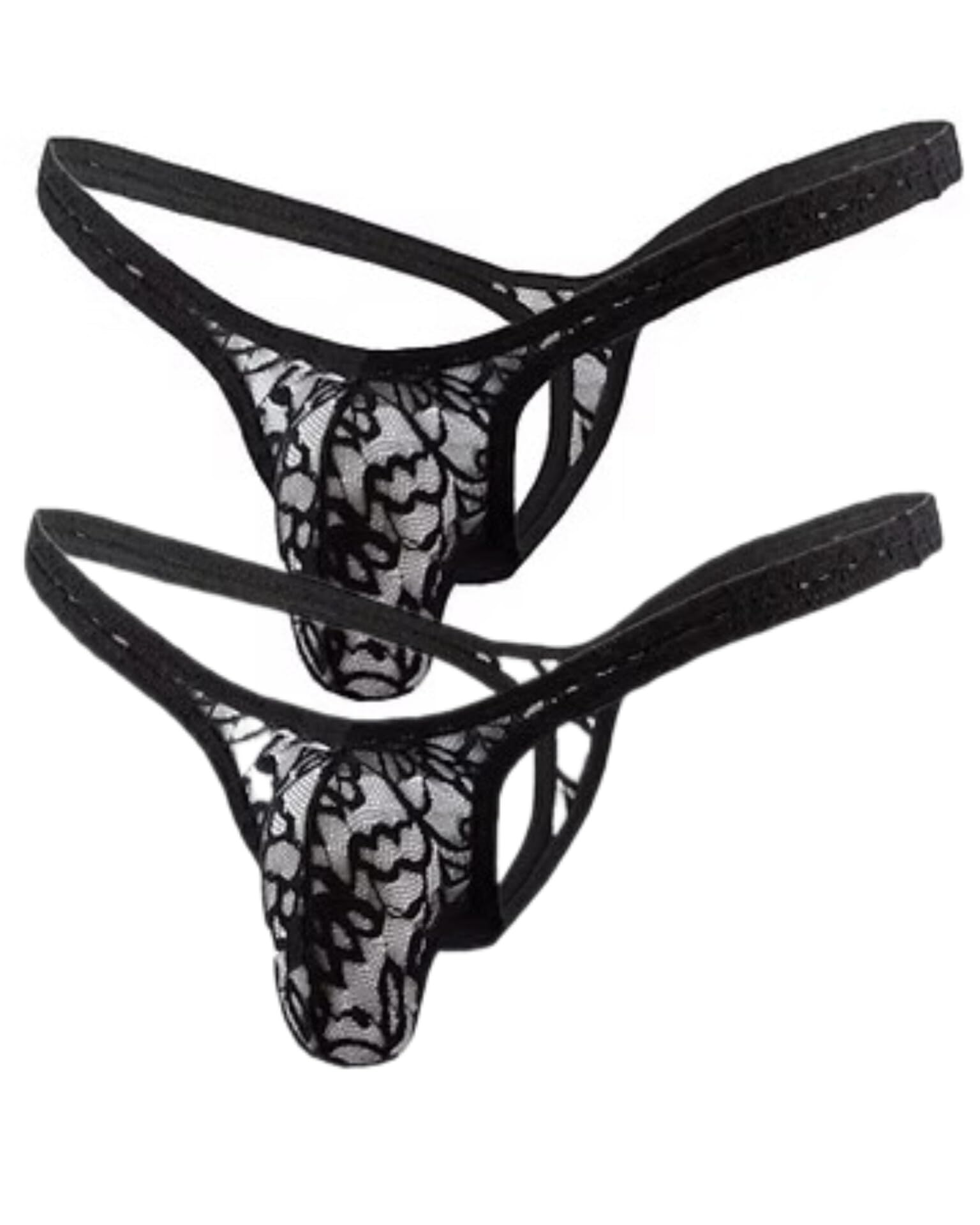 Men's Lace G-String Thong Underwear, Sheer Pouch, Low Rise, Pack of 2, White, Red and Black-picture-46
