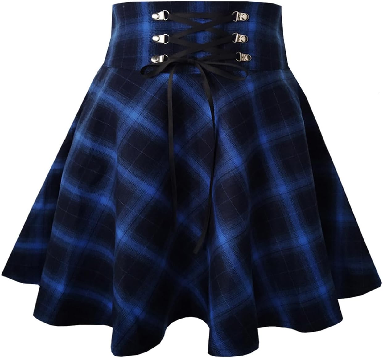 Women's Plaid Mini Skirt Gothic High Waist A-line Flare Short Mini Skirts - Image 3