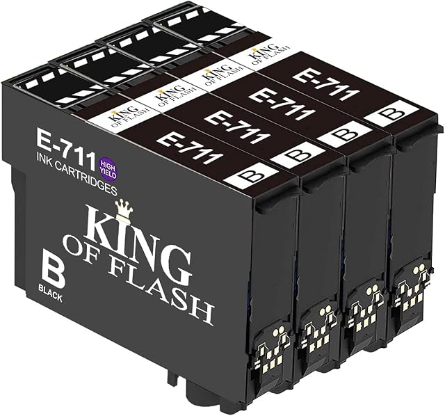 KING OF FLASH 4 Black Compatible Printer Ink Cartridges For Epson T0711