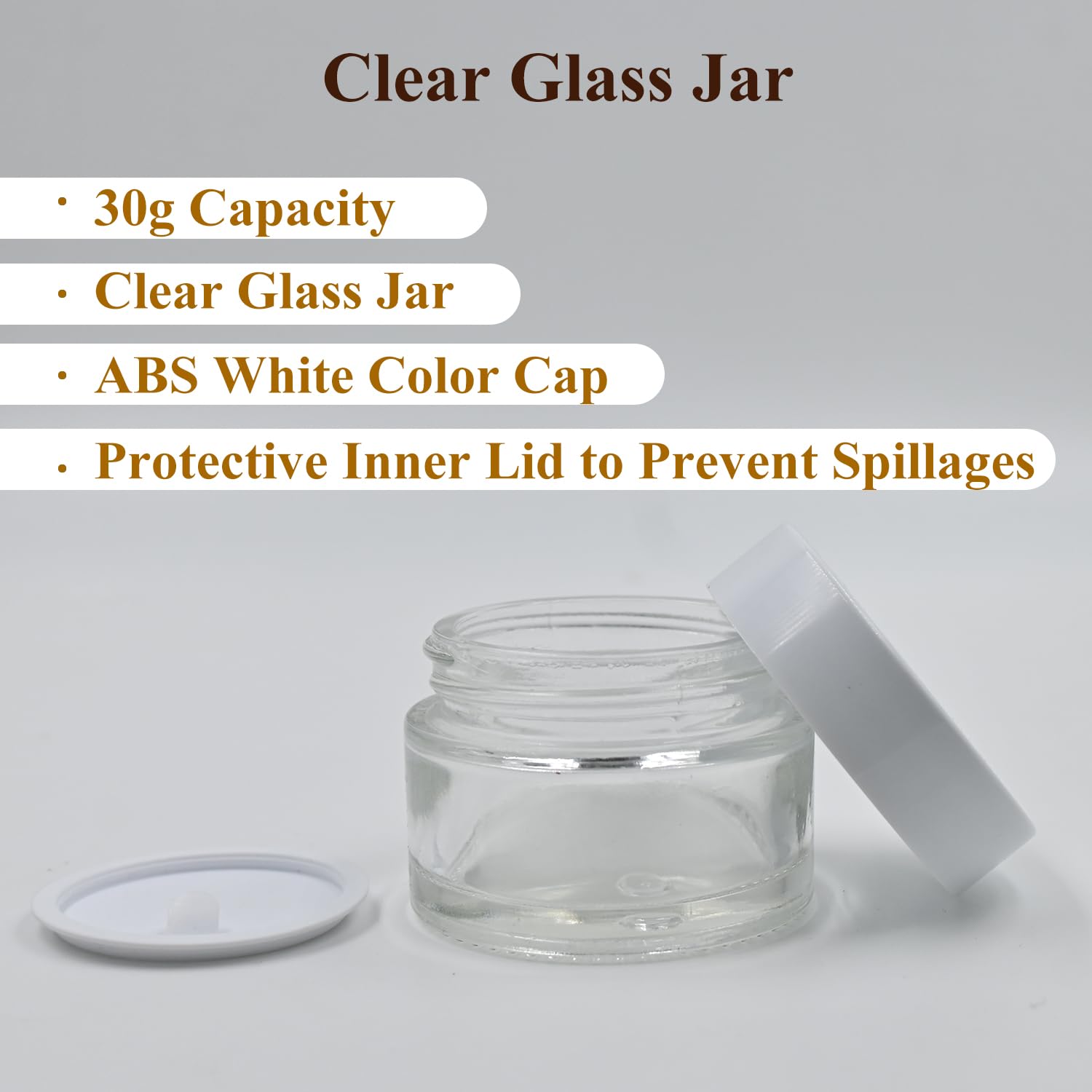 Happy Packaging 30 Ml Clear Round Empty Glass Cosmetic Cream Container | Jars With White Cap And White Inner Lids For Creams| Balms | Face Scrub | Body Cream Etc (3) - Image 2 thumbnail