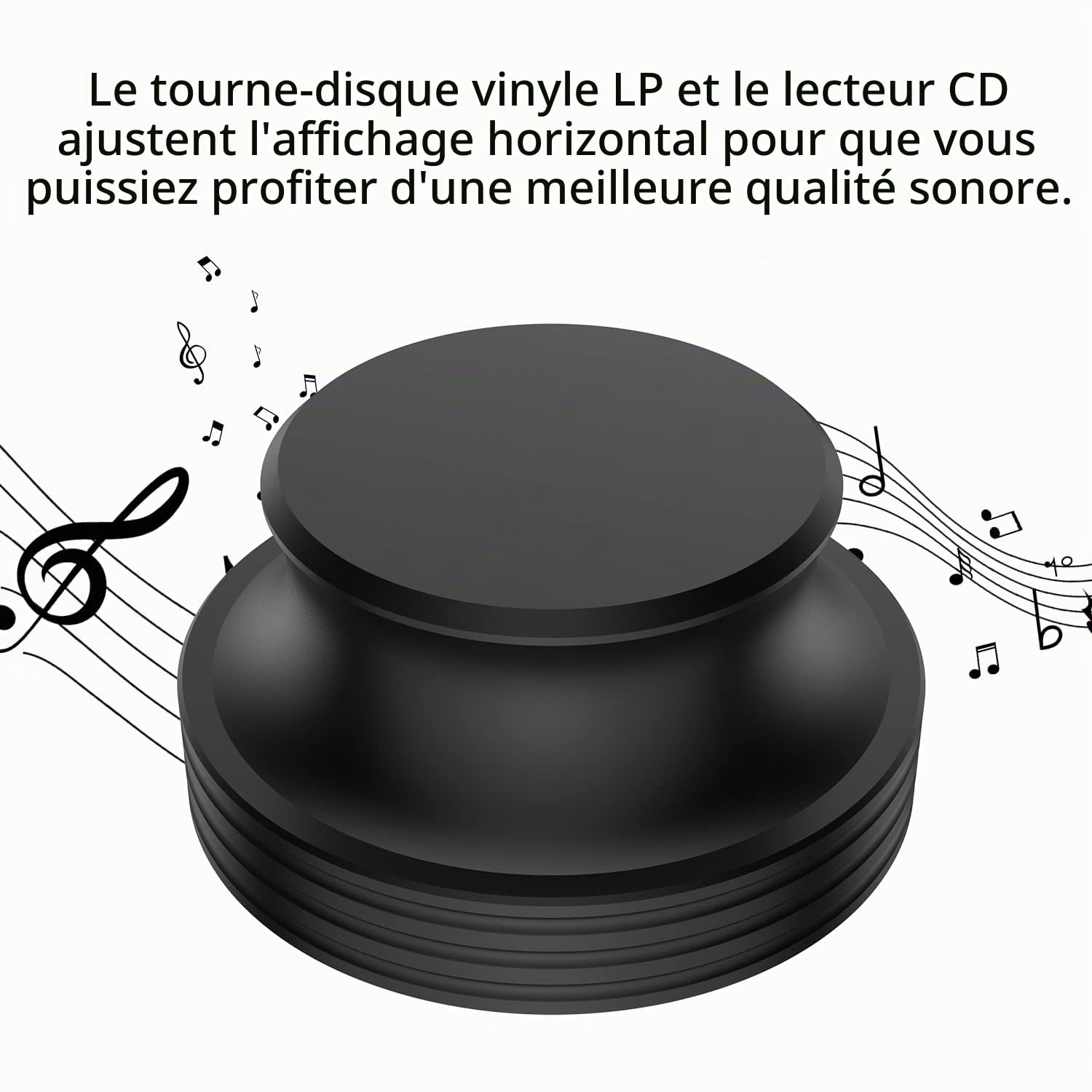 Stabilisateur en vinyle noir - Poids : 404 G - Diamètre : jusqu'à 7 mm - En aluminium - Pour platine vinyle Lp